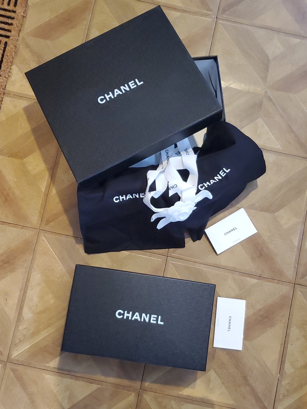 2 Chanel Shoe Boxes With 2 Dust Bags And Bow
